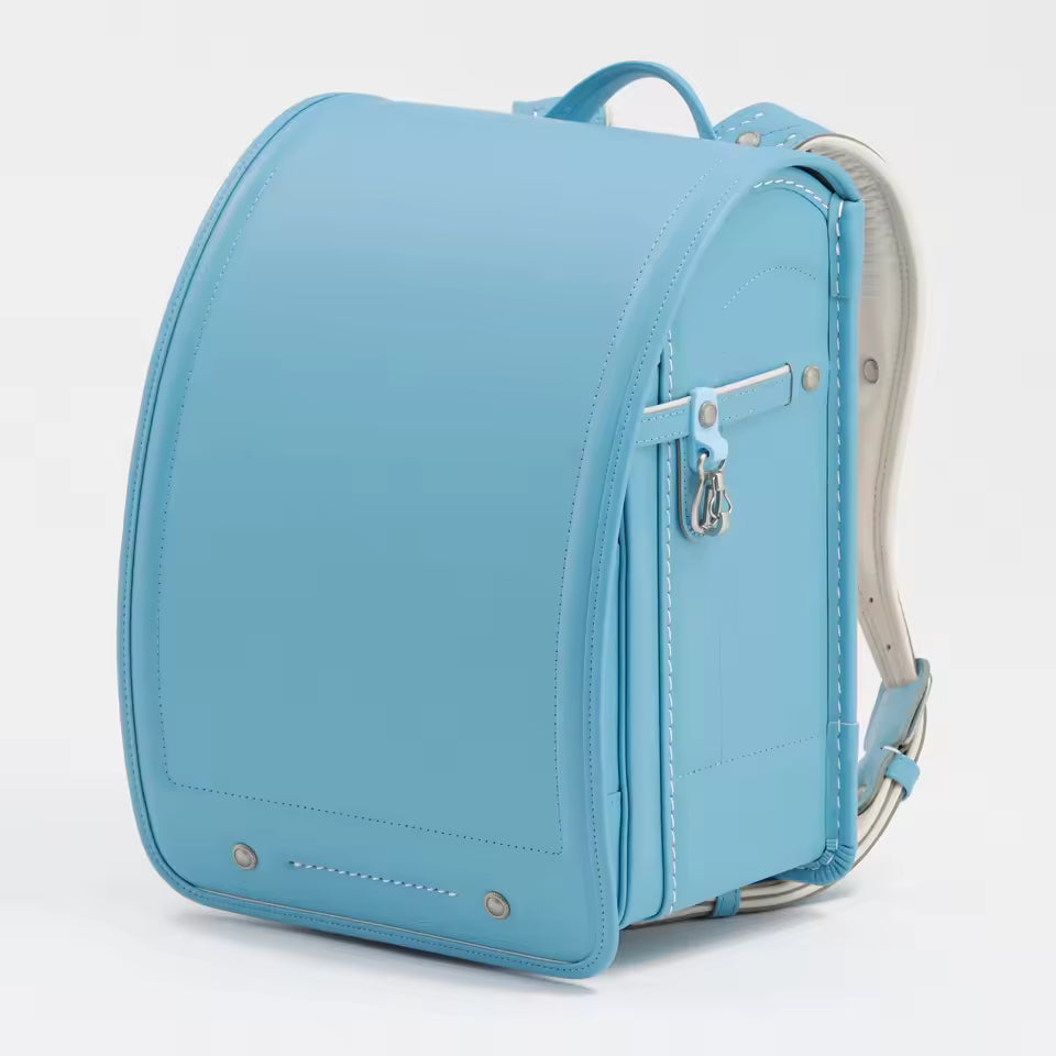 Zen Backpack – Premium Canvas and Leather – Light Blue – Front View