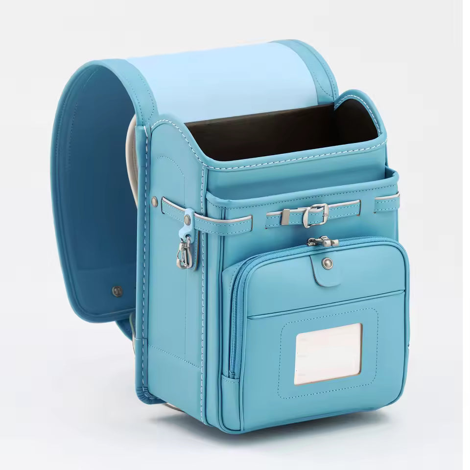 Light Blue Backpack with Multiple Pockets on A White Background