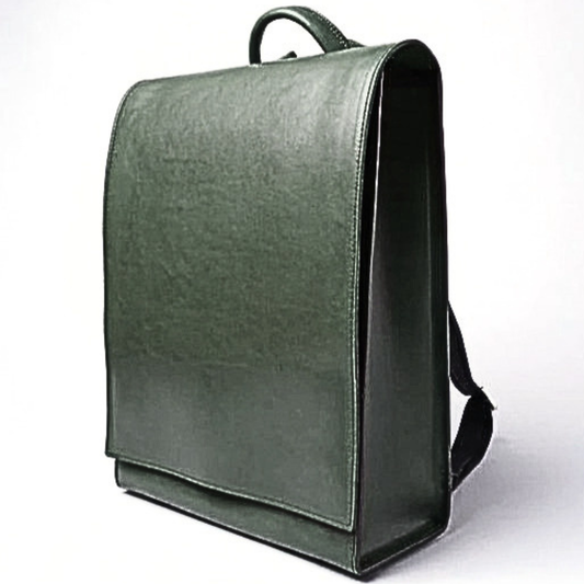Green backpack on a white background
